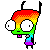 a rainbow gradient, pixel-art animation of GIR