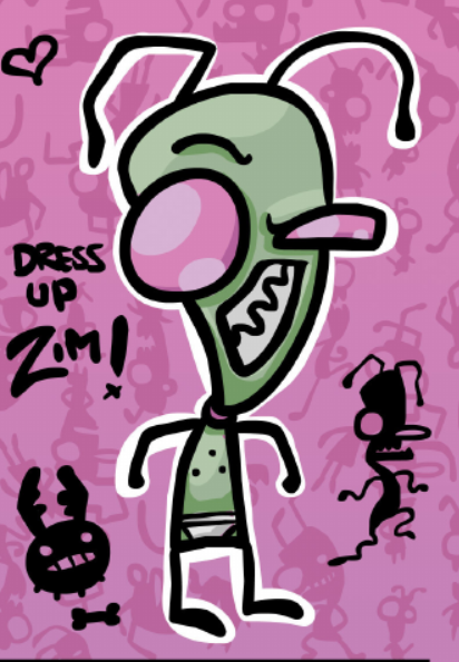 a strangely-drawn rendition of Invader Zim in his underwear, with three nipples visible