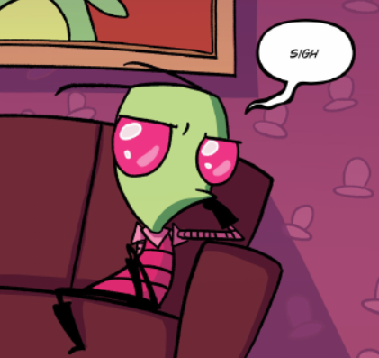Invader Zim sitting on his couch, sighing