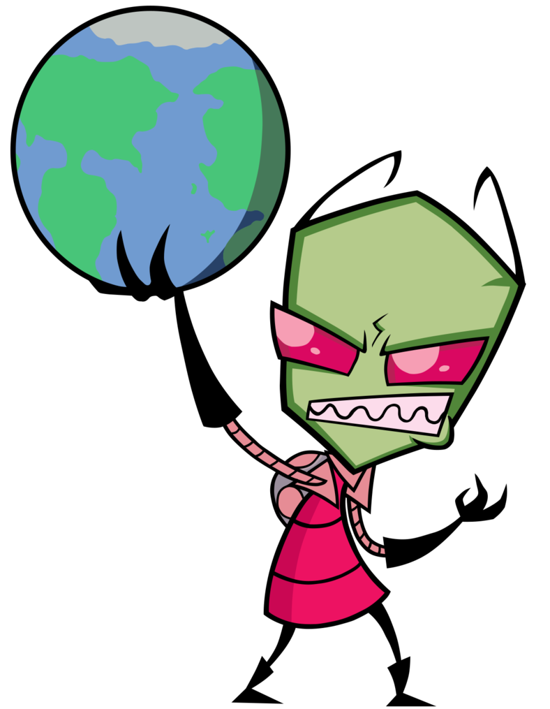 Invader Zim holding the Earth in one hand